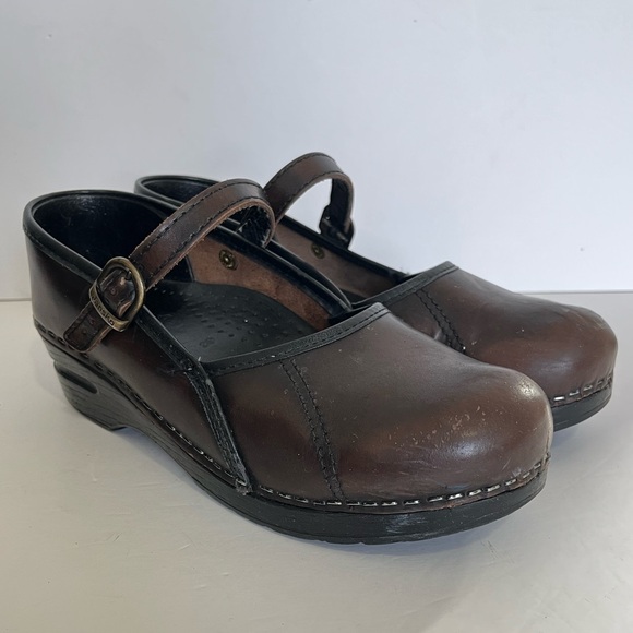DANSKO Leather Marcelle Mary Jane Clogs Brown Women's 9 - Picture 2 of 9